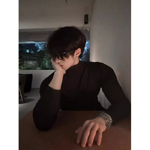 美式黑色高領毛衣男款秋冬痞帥修身彈力西裝內搭高級感打底針織衫