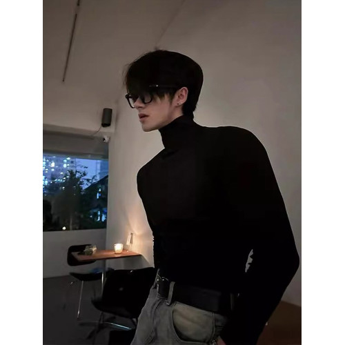 美式黑色高領毛衣男款秋冬痞帥修身彈力西裝內搭高級感打底針織衫