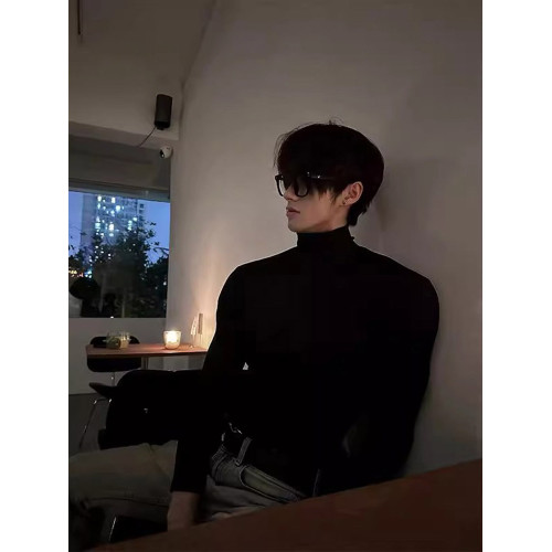 美式黑色高領毛衣男款秋冬痞帥修身彈力西裝內搭高級感打底針織衫