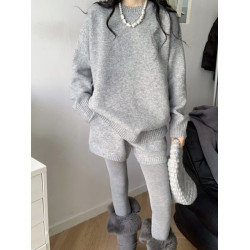 韓系高級感灰色套頭浣熊絨毛衣女秋冬軟糯慵懶風中長款針織衫上衣