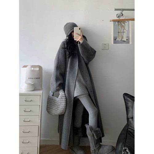 韓系高級感灰色套頭浣熊絨毛衣女秋冬軟糯慵懶風中長款針織衫上衣 韓系高級感灰色套頭浣熊絨毛衣女秋冬軟糯慵懶風中長款針織衫上衣