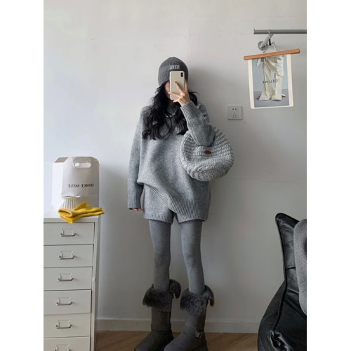 韓系高級感灰色套頭浣熊絨毛衣女秋冬軟糯慵懶風中長款針織衫上衣 韓系高級感灰色套頭浣熊絨毛衣女秋冬軟糯慵懶風中長款針織衫上衣