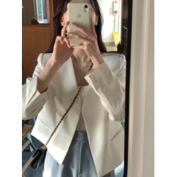 韓國chic秋季極簡主義氣質V領寬松休閒百搭純色長袖短款西裝外套