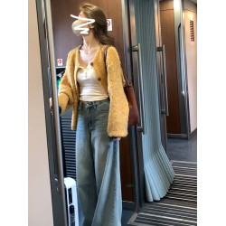 加厚慵懶風寬松黃色毛衣外套女秋冬2025新款爆款高級開衫針織上衣