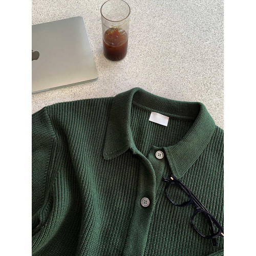 早秋綠色翻領針織衫開衫外套男毛衣慵懶風韓版潮流休閒韓國東大門