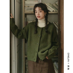 小清新綠色森系毛衣女秋冬2025新款慵懶風小個子寬松外穿針織開衫