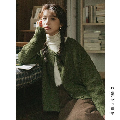 小清新綠色森系毛衣女秋冬2025新款慵懶風小個子寬松外穿針織開衫 小清新綠色森系毛衣女秋冬2025新款慵懶風小個子寬松外穿針織開衫