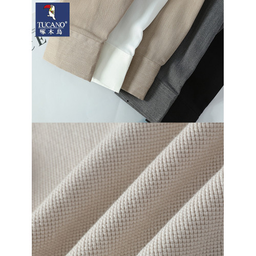 啄木鳥襯衫領休閒秋冬季新款假兩件男士拼接高級感毛衣V領