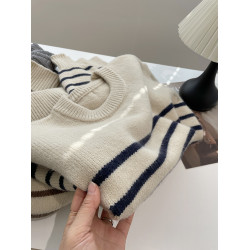 韓系簡約條紋毛衣女！秋冬慵懶風軟糯厚實外穿寬松圓領針織衫上衣