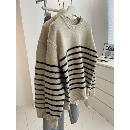 韓系簡約條紋毛衣女!秋冬慵懶風軟糯厚實外穿寬松圓領針織衫上衣 韓系簡約條紋毛衣女!秋冬慵懶風軟糯厚實外穿寬松圓領針織衫上衣