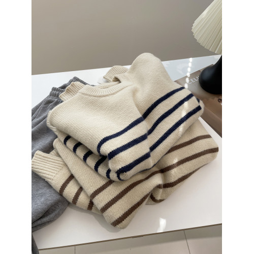 韓系簡約條紋毛衣女!秋冬慵懶風軟糯厚實外穿寬松圓領針織衫上衣 韓系簡約條紋毛衣女!秋冬慵懶風軟糯厚實外穿寬松圓領針織衫上衣