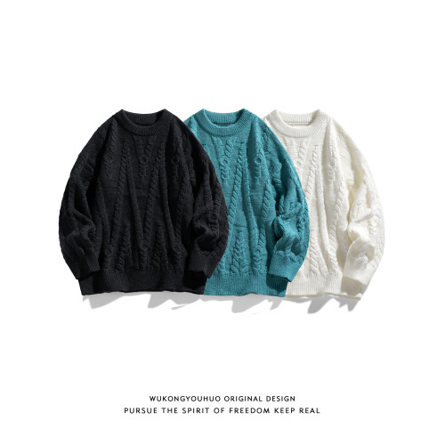 悟空有貨復古日系麻花內搭圓領毛衣男秋季寬松百搭休閒打底針織衫 悟空有貨復古日系麻花內搭圓領毛衣男秋季寬松百搭休閒打底針織衫