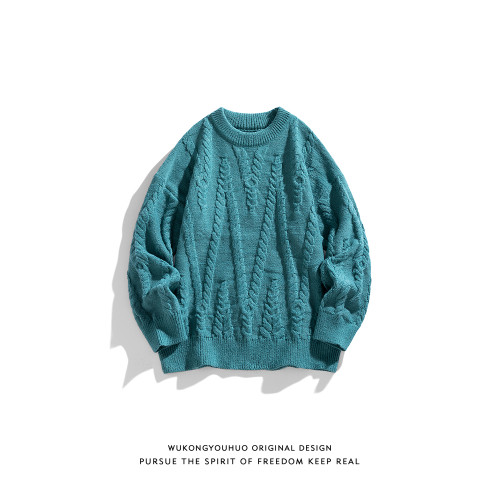 悟空有貨復古日系麻花內搭圓領毛衣男秋季寬松百搭休閒打底針織衫 悟空有貨復古日系麻花內搭圓領毛衣男秋季寬松百搭休閒打底針織衫