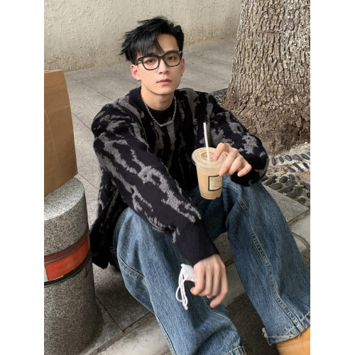 韓系上衣男加厚高級感百搭毛衣男秋冬潮牌街頭撞色慵懶風粗針織衫