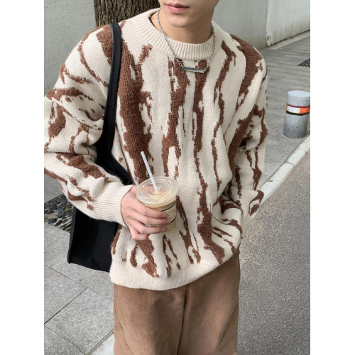 韓系上衣男加厚高級感百搭毛衣男秋冬潮牌街頭撞色慵懶風粗針織衫