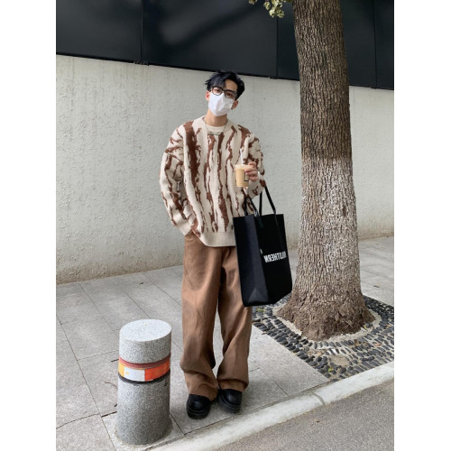 韓系上衣男加厚高級感百搭毛衣男秋冬潮牌街頭撞色慵懶風粗針織衫