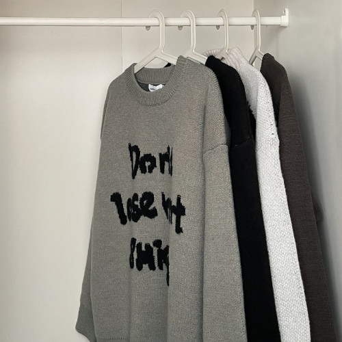 邱細狗QXIGOU圓領毛衣男秋冬季美式潮牌字母提花寬松百搭針織衫bf 邱細狗QXIGOU圓領毛衣男秋冬季美式潮牌字母提花寬松百搭針織衫bf