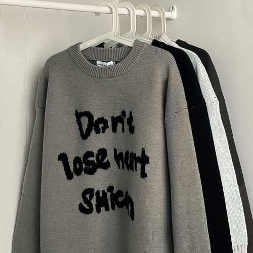 邱細狗QXIGOU圓領毛衣男秋冬季美式潮牌字母提花寬松百搭針織衫bf 邱細狗QXIGOU圓領毛衣男秋冬季美式潮牌字母提花寬松百搭針織衫bf