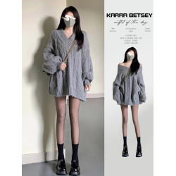 早秋款女2025年新款慵懶風v領針織毛衣女秋冬加厚高級感韓系上衣