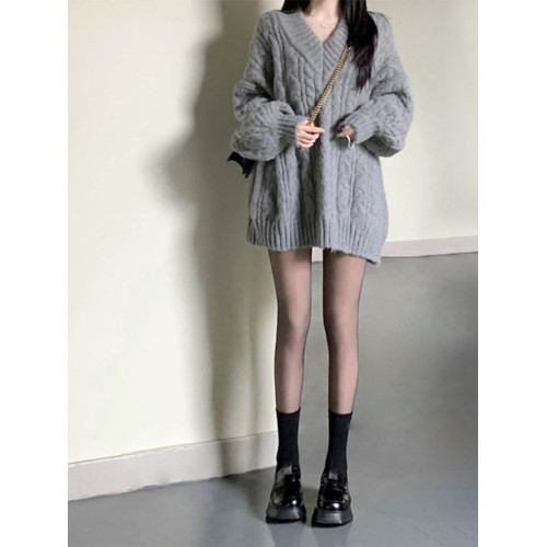 早秋款女2025年新款慵懶風v領針織毛衣女秋冬加厚高級感韓系上衣 早秋款女2025年新款慵懶風v領針織毛衣女秋冬加厚高級感韓系上衣