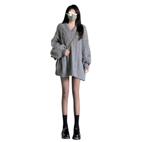 早秋款女2025年新款慵懶風v領針織毛衣女秋冬加厚高級感韓系上衣 早秋款女2025年新款慵懶風v領針織毛衣女秋冬加厚高級感韓系上衣