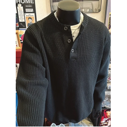 歐洲站針織亨利衫男半開釦寬松長袖衛衣坑條紋門襟領針織衫外套潮