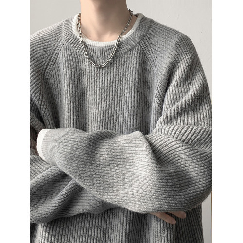 高克重磅灰色針織毛衣男款春秋季寬松內搭打底衫男生冬裝圓領外套