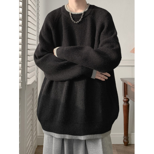 高克重磅灰色針織毛衣男款春秋季寬松內搭打底衫男生冬裝圓領外套