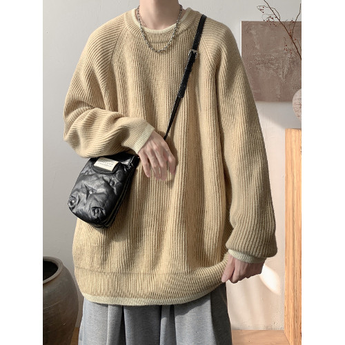 高克重磅灰色針織毛衣男款春秋季寬松內搭打底衫男生冬裝圓領外套