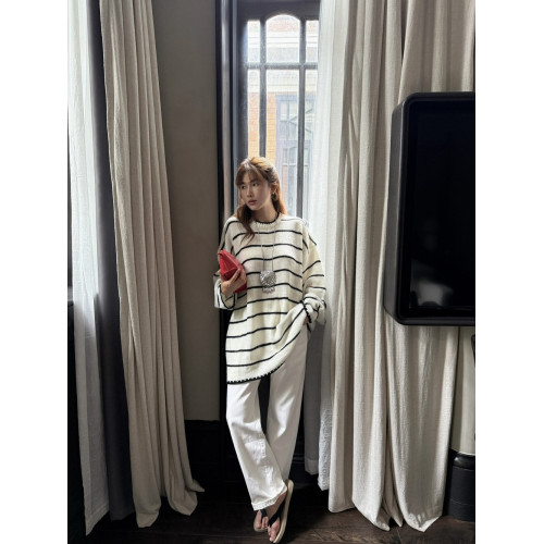 ALL IN十三行2025秋季新款寬松慵懶風休閒條紋中長款針織衫毛衣女