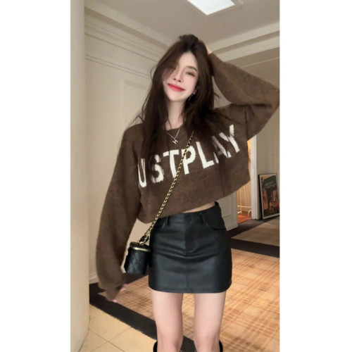 美拉德慵懶風短款毛衣女秋冬新款高級感設計感上衣字母復古寬松 美拉德慵懶風短款毛衣女秋冬新款高級感設計感上衣字母復古寬松