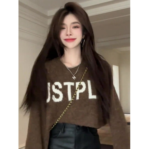 美拉德慵懶風短款毛衣女秋冬新款高級感設計感上衣字母復古寬松 美拉德慵懶風短款毛衣女秋冬新款高級感設計感上衣字母復古寬松