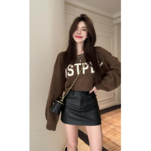 美拉德慵懶風短款毛衣女秋冬新款高級感設計感上衣字母復古寬松 美拉德慵懶風短款毛衣女秋冬新款高級感設計感上衣字母復古寬松