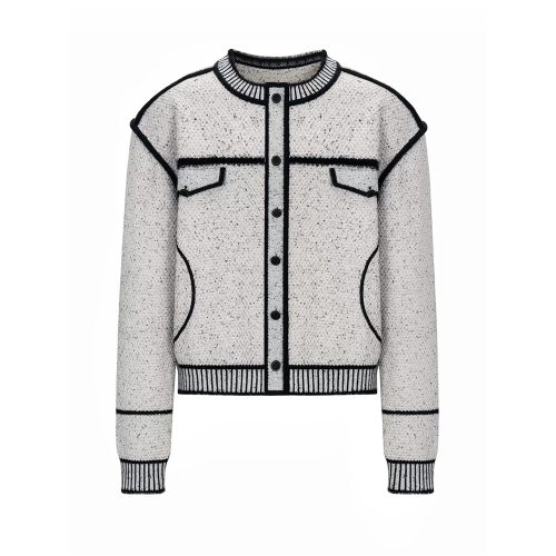 韓系黑白拼接解搆小香風撞色針織開衫男女秋冬寬松慵懶風毛衣外套