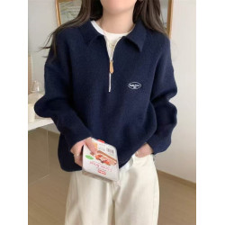 日韓系簡約拉鍊polo翻領毛衣半拉鍊外穿秋冬設計感內搭針織衫上衣