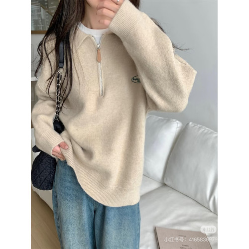 日韓系簡約拉鍊polo翻領毛衣半拉鍊外穿秋冬設計感內搭針織衫上衣 日韓系簡約拉鍊polo翻領毛衣半拉鍊外穿秋冬設計感內搭針織衫上衣