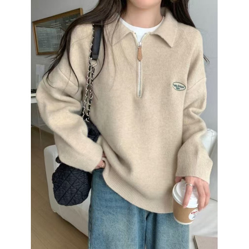 日韓系簡約拉鍊polo翻領毛衣半拉鍊外穿秋冬設計感內搭針織衫上衣 日韓系簡約拉鍊polo翻領毛衣半拉鍊外穿秋冬設計感內搭針織衫上衣