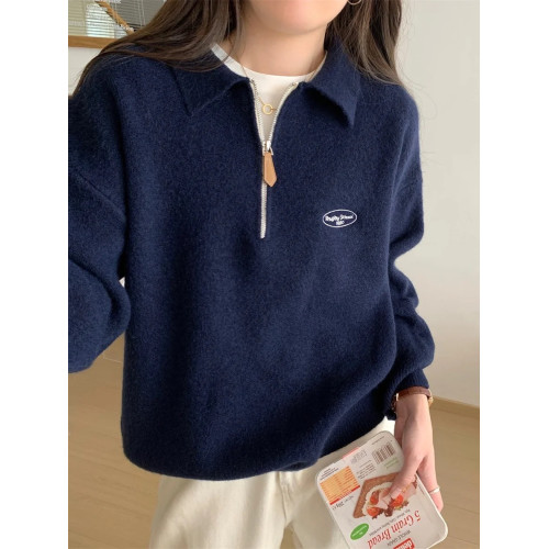 日韓系簡約拉鍊polo翻領毛衣半拉鍊外穿秋冬設計感內搭針織衫上衣 日韓系簡約拉鍊polo翻領毛衣半拉鍊外穿秋冬設計感內搭針織衫上衣