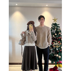 情侶裝秋冬新款法式復古溫柔風毛衣設計感小衆韓版假兩件針織外套