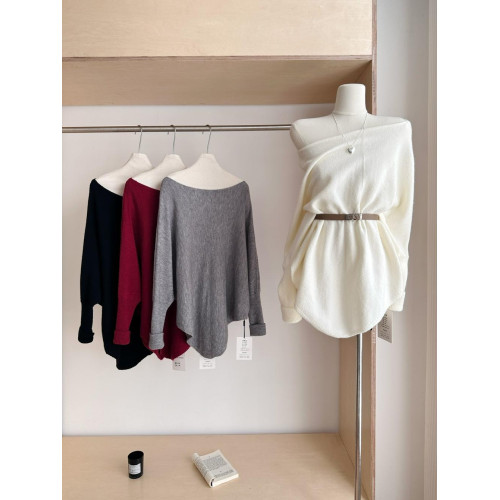 蝙蝠袖斜肩長袖毛衣女中長款慵懶風秋冬設計感顯瘦百搭針織連衣裙 蝙蝠袖斜肩長袖毛衣女中長款慵懶風秋冬設計感顯瘦百搭針織連衣裙