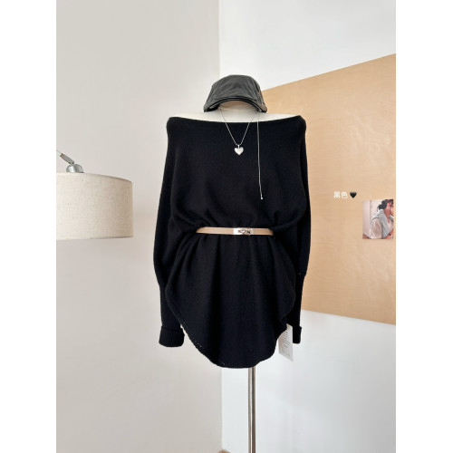 蝙蝠袖斜肩長袖毛衣女中長款慵懶風秋冬設計感顯瘦百搭針織連衣裙 蝙蝠袖斜肩長袖毛衣女中長款慵懶風秋冬設計感顯瘦百搭針織連衣裙