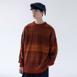 Mentmate 小衆獨特棕色夕陽漸變毛衣 秋冬文藝復古百搭古著感針織