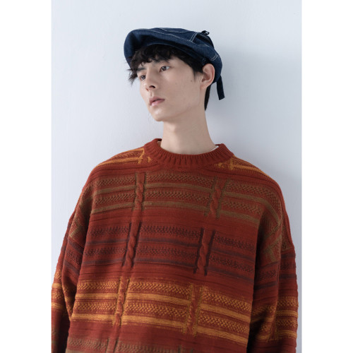 Mentmate 小衆獨特棕色夕陽漸變毛衣 秋冬文藝復古百搭古著感針織