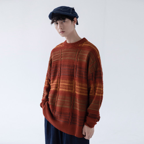 Mentmate 小衆獨特棕色夕陽漸變毛衣 秋冬文藝復古百搭古著感針織