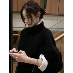 法式高級感黑色浣熊絨高領毛衣女秋冬慵懶內搭打底針織衫上衣加厚