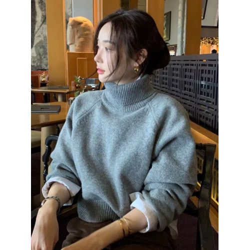 法式高級感黑色浣熊絨高領毛衣女秋冬慵懶內搭打底針織衫上衣加厚 法式高級感黑色浣熊絨高領毛衣女秋冬慵懶內搭打底針織衫上衣加厚