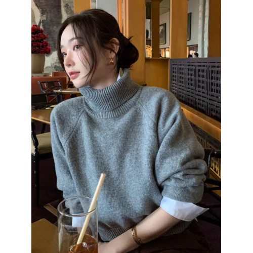 法式高級感黑色浣熊絨高領毛衣女秋冬慵懶內搭打底針織衫上衣加厚 法式高級感黑色浣熊絨高領毛衣女秋冬慵懶內搭打底針織衫上衣加厚