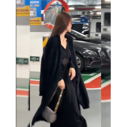 慵懶風毛衣外套女秋冬新款加厚仿貂毛過膝長款毛絨絨針織開衫大衣