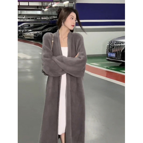 慵懶風毛衣外套女秋冬新款加厚仿貂毛過膝長款毛絨絨針織開衫大衣 慵懶風毛衣外套女秋冬新款加厚仿貂毛過膝長款毛絨絨針織開衫大衣