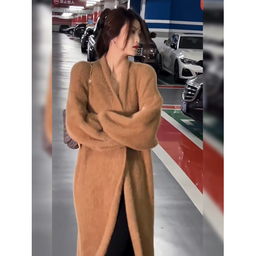 慵懶風毛衣外套女秋冬新款加厚仿貂毛過膝長款毛絨絨針織開衫大衣 慵懶風毛衣外套女秋冬新款加厚仿貂毛過膝長款毛絨絨針織開衫大衣
